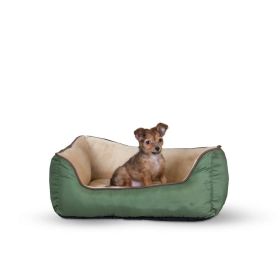 Lounge Sleeper Self-Warming Pet Bed (Color: Sage / Tan)