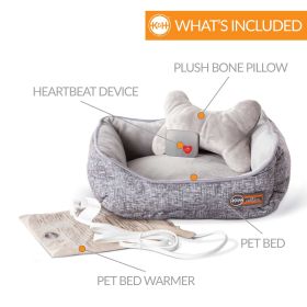 Mother's Heartbeat Heated Puppy Pet Bed with Bone Pillow (Color: Gray, size: small)