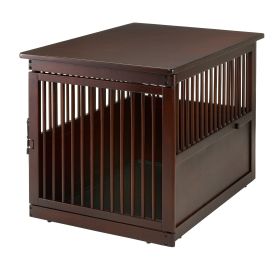 Wooden End Table Dog Crate (Color: Dark Brown, size: large)